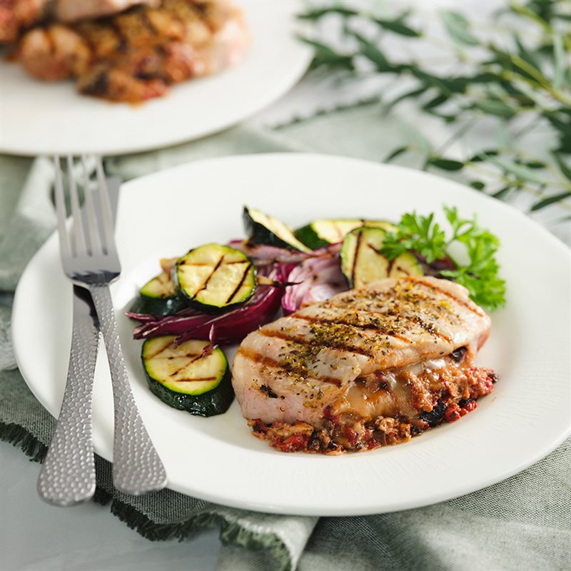 Mediterranean Stuffed Grilled Pork Chops