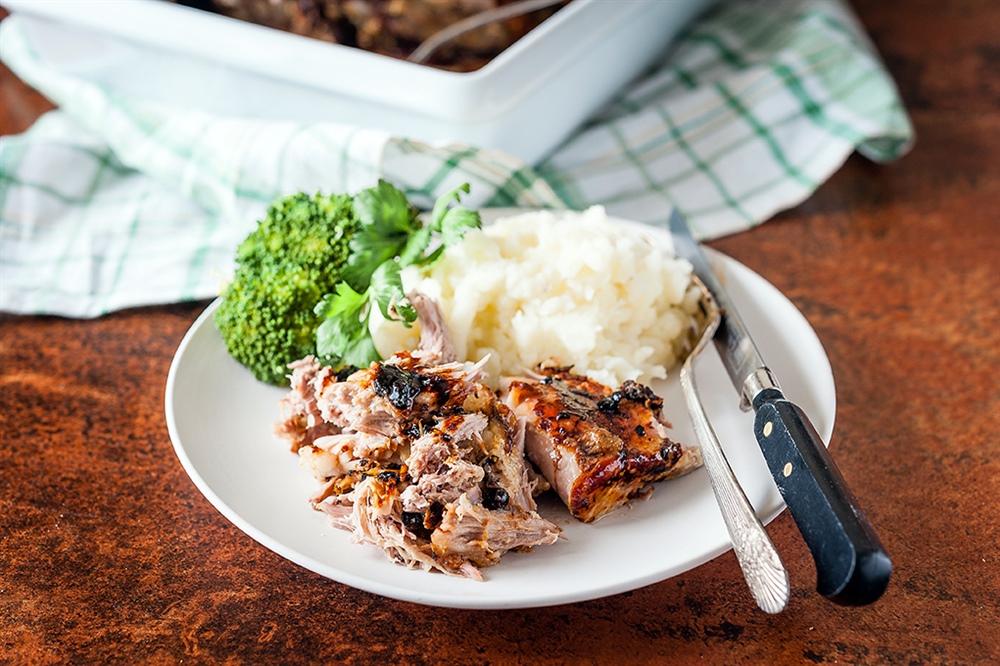 Mustard and juniper berries-crusted picnic shoulder... and lazy weekends